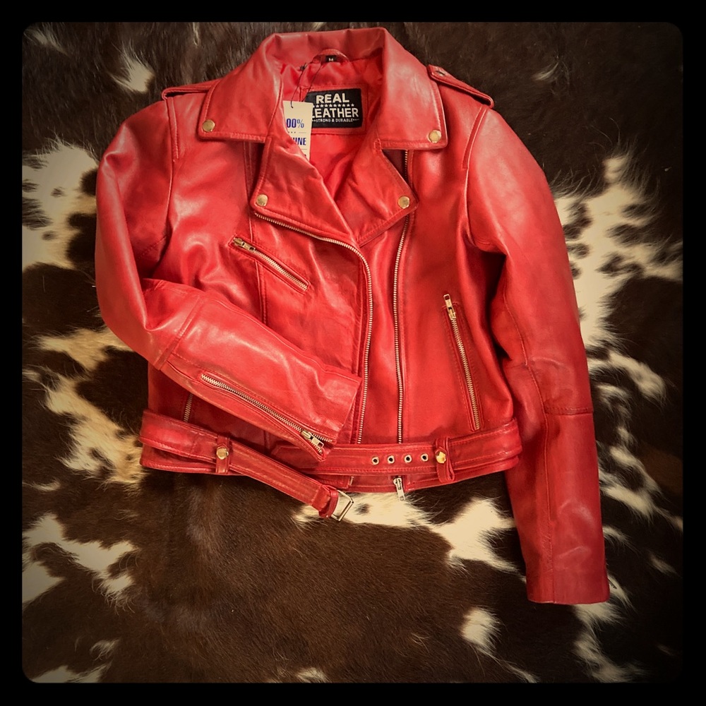 Red Moto Genuine Leather Jacket